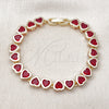 Oro Laminado Tennis Bracelet, Gold Filled Style Heart Design, with Garnet Cubic Zirconia, Polished, Golden Finish, 03.284.0058.1.07