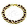 Oro Laminado Tennis Bracelet, Gold Filled Style Heart Design, with Garnet Cubic Zirconia, Polished, Golden Finish, 03.284.0058.1.07