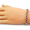 Oro Laminado Tennis Bracelet, Gold Filled Style Heart Design, with Garnet Cubic Zirconia, Polished, Golden Finish, 03.284.0058.1.07 (08 MM Thickness, 7 Inches Length)