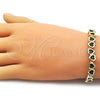 Oro Laminado Tennis Bracelet, Gold Filled Style Heart Design, with Green Cubic Zirconia, Polished, Golden Finish, 03.284.0058.2.07 (08 MM Thickness, 7 Inches Length)