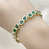 Oro Laminado Tennis Bracelet, Gold Filled Style Heart Design, with Green Cubic Zirconia, Polished, Golden Finish, 03.284.0058.2.07 (08 MM Thickness, 7 Inches Length)