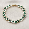 Oro Laminado Tennis Bracelet, Gold Filled Style Heart Design, with Green Cubic Zirconia, Polished, Golden Finish, 03.284.0058.2.07 (08 MM Thickness, 7 Inches Length)