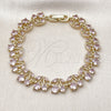 Oro Laminado Tennis Bracelet, Gold Filled Style Cherry Design, with Pink Cubic Zirconia, Polished, Golden Finish, 03.284.0059.08 (Thickness, 8 Inches Length)