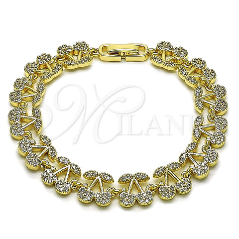 Oro Laminado Tennis Bracelet, Gold Filled Style Cherry Design, with White Micro Pave, Polished, Golden Finish, 03.284.0060.07