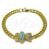 Oro Laminado Fancy Bracelet, Gold Filled Style Teddy Bear and Miami Cuban Design, with White and Black Micro Pave, Polished, Golden Finish, 03.284.0061.2.07