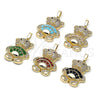 Oro Laminado Fancy Pendant, Gold Filled Style Teddy Bear and Baguette Design, with Green Cubic Zirconia and White Micro Pave, Polished, Golden Finish, 05.284.0020.3