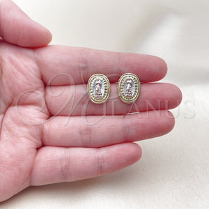 Gold Filled Ring — Stud Earring Guadalupe Design Polished Tricolor 02. — main product view — SKU 160299 | Oro Laminado anillo — Stud Earring Guadalupe diseño pulido Tricolor 02. — SKU 160299