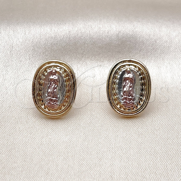 Gold Filled Ring — Stud Earring Guadalupe Design Polished Tricolor 02. — alternate product view — SKU 160299 | Oro Laminado anillo — Stud Earring Guadalupe diseño pulido Tricolor 02. — SKU 160299