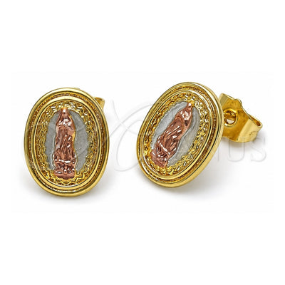 Oro Laminado Stud Earring, Gold Filled Style Guadalupe Design, Polished, Tricolor, 02.196.0216