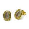 Oro Laminado Stud Earring, Gold Filled Style Guadalupe Design, Polished, Tricolor, 02.196.0216