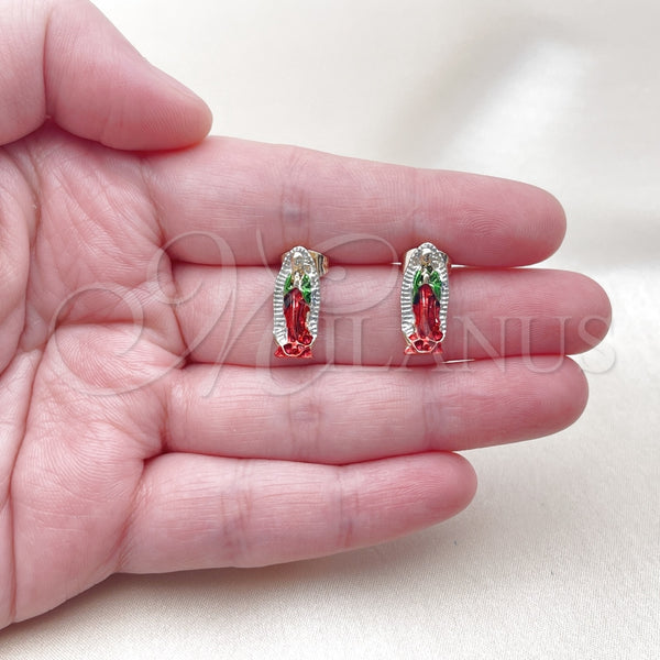Gold Filled Ring — Stud Earring Guadalupe Design Polished Tricolor 02. — alternate product view — SKU 160300 | Oro Laminado anillo — Stud Earring Guadalupe diseño pulido Tricolor 02. — SKU 160300