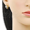 Oro Laminado Huggie Hoop, Gold Filled Style Heart Design, Polished, Tricolor, 02.196.0221.12
