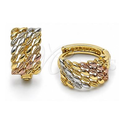 Oro Laminado Huggie Hoop, Gold Filled Style Diamond Cutting Finish, Tricolor, 02.196.0222.14