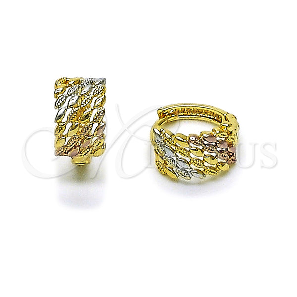 Gold Filled Hoop Earrings — Huggie Hoop Diamond Cutting Tricolor 02. — main product view — SKU 160305 | Oro Laminado aretes de aro — Huggie Hoop Diamond Cutting Tricolor 02. — SKU 160305