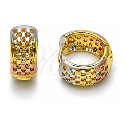 Oro Laminado Huggie Hoop, Gold Filled Style Filigree Design, Polished, Tricolor, 02.196.0225.15