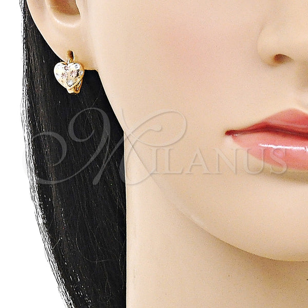 Gold Filled Hoop Earrings — Huggie Hoop Heart Design Diamond Cutting 02. — alternate product view — SKU 160309 | Oro Laminado aretes de aro — Huggie Hoop corazón diseño Diamond Cutting 02. — SKU 160309