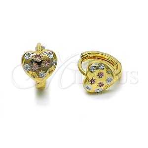 Gold Filled Hoop Earrings — Huggie Hoop Heart Design Diamond Cutting 02. — main product view — SKU 160309 | Oro Laminado aretes de aro — Huggie Hoop corazón diseño Diamond Cutting 02. — SKU 160309