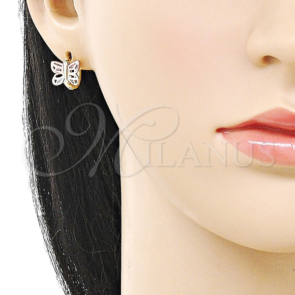 Gold Filled Hoop Earrings — Huggie Hoop Dragon-Fly Design Polished Tricolor 02. — alternate product view — SKU 160310 | Oro Laminado aretes de aro — Huggie Hoop Dragon-Fly diseño pulido Tricolor 02. — SKU 160310
