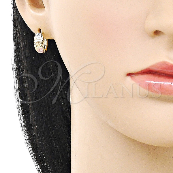 Gold Filled Hoop Earrings — Huggie Hoop Diamond Cutting Tricolor 02. — alternate product view — SKU 160313 | Oro Laminado aretes de aro — Huggie Hoop Diamond Cutting Tricolor 02. — SKU 160313