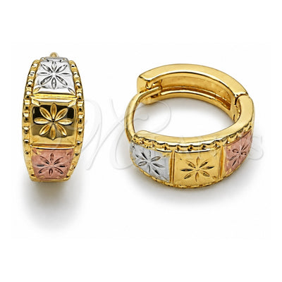 Oro Laminado Huggie Hoop, Gold Filled Style Diamond Cutting Finish, Tricolor, 02.196.0230.14