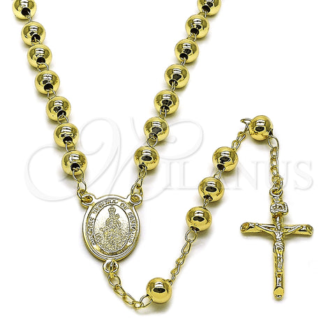 Oro Laminado Medium Rosary, Gold Filled Style Caridad del Cobre and Crucifix Design, Polished, Golden Finish, 09.213.0059.24