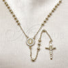Oro Laminado Thin Rosary, Gold Filled Style Guadalupe and Crucifix Design, with White Cubic Zirconia, Polished, Golden Finish, 09.213.0061.24