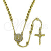 Oro Laminado Thin Rosary, Gold Filled Style Guadalupe and Crucifix Design, with White Cubic Zirconia, Polished, Golden Finish, 09.213.0061.24