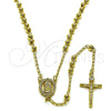 Oro Laminado Thin Rosary, Gold Filled Style Guadalupe and Crucifix Design, with White Cubic Zirconia, Polished, Golden Finish, 09.213.0063.24