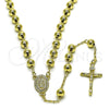 Oro Laminado Medium Rosary, Gold Filled Style Guadalupe and Crucifix Design, with White Cubic Zirconia, Polished, Golden Finish, 09.213.0064.24