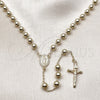 Oro Laminado Medium Rosary, Gold Filled Style Guadalupe and Crucifix Design, with White Cubic Zirconia, Polished, Golden Finish, 09.213.0064.24