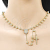 Oro Laminado Medium Rosary, Gold Filled Style Guadalupe and Crucifix Design, with White Cubic Zirconia, Polished, Golden Finish, 09.213.0039.24