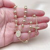 Oro Laminado Medium Rosary, Gold Filled Style Guadalupe and Crucifix Design, with White Cubic Zirconia, Polished, Golden Finish, 09.213.0039.24