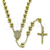 Oro Laminado Medium Rosary, Gold Filled Style Guadalupe and Crucifix Design, with White Cubic Zirconia, Polished, Golden Finish, 09.213.0039.24