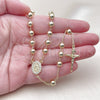 Oro Laminado Medium Rosary, Gold Filled Style Guadalupe and Crucifix Design, with White Cubic Zirconia, Polished, Golden Finish, 09.213.0039.24