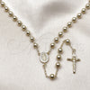 Oro Laminado Medium Rosary, Gold Filled Style Guadalupe and Crucifix Design, with White Cubic Zirconia, Polished, Golden Finish, 09.213.0039.24