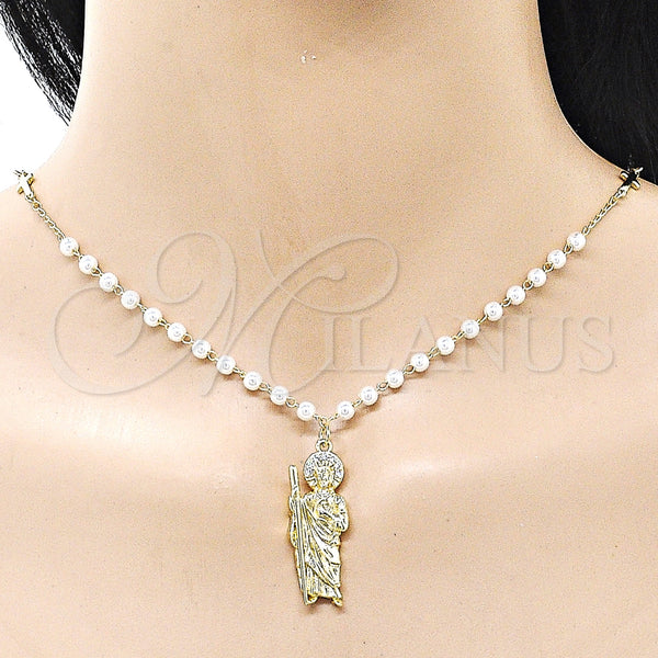 Gold Filled Necklace — Pendant Necklace San Judas and Cross Design with — alternate product view — SKU 160321 | Oro Laminado collar — Pendant Necklace San Judas and cruz diseño with — SKU 160321