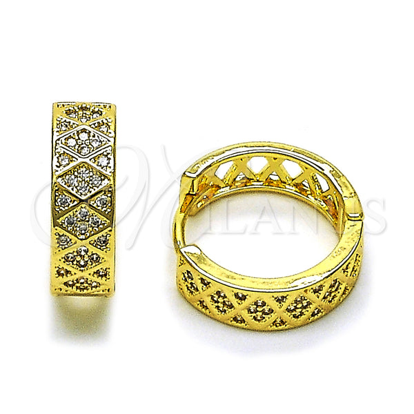 Oro Laminado Huggie Hoop, Gold Filled Style with White Micro Pave, Polished, Golden Finish, 02.283.0287.20