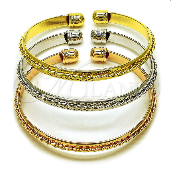Gold Filled Jewelry — Trio Bangle Twist Design Polished Tricolor 07. 06 — main product view — SKU 160327 | Oro Laminado joyería — Trio Bangle Twist diseño pulido Tricolor 07. 06 — SKU 160327