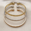 Oro Laminado Trio Bangle, Gold Filled Style Greek Key Design, Diamond Cutting Finish, Tricolor, 07.170.0059 (Thickness, One size fits all)