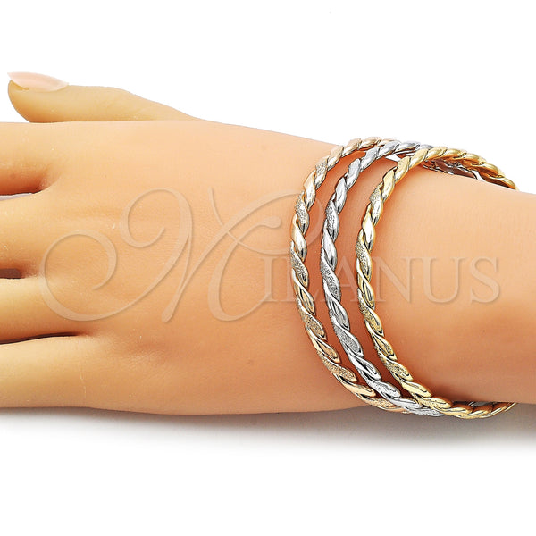 Gold Filled Jewelry — Trio Bangle Twist Design Matte Tricolor 07. Thickness — alternate product view — SKU 160329 | Oro Laminado joyería — Trio Bangle Twist diseño Matte Tricolor 07. Thickness — SKU 160329