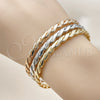 Oro Laminado Trio Bangle, Gold Filled Style Twist Design, Matte Finish, Tricolor, 07.170.0060 (Thickness, One size fits all)
