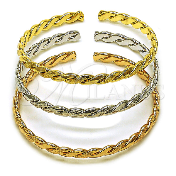 Gold Filled Jewelry — Trio Bangle Twist Design Matte Tricolor 07. Thickness — main product view — SKU 160329 | Oro Laminado joyería — Trio Bangle Twist diseño Matte Tricolor 07. Thickness — SKU 160329