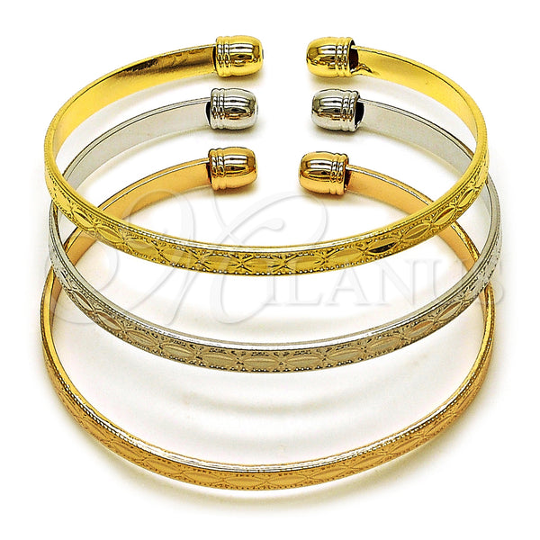 Gold Filled Jewelry — Trio Bangle Diamond Cutting Tricolor 07. Thickness One — main product view — SKU 160331 | Oro Laminado joyería — Trio Bangle Diamond Cutting Tricolor 07. Thickness One — SKU 160331