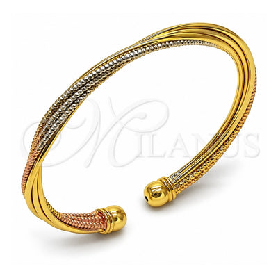 Oro Laminado Individual Bangle, Gold Filled Style Twist Design, Diamond Cutting Finish, Tricolor, 07.170.0051.1 (06 MM Thickness, One size fits all)
