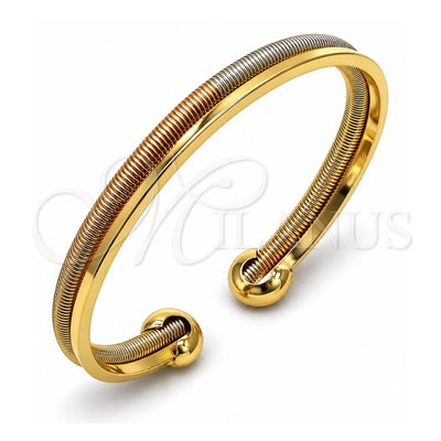 Oro Laminado Individual Bangle, Gold Filled Style Twist Design, Polished, Tricolor, 07.170.0063 (Thickness, One size fits all)