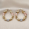 Oro Laminado Medium Hoop, Gold Filled Style Twist and Hollow Design, Polished, Tricolor, 02.170.0511.30