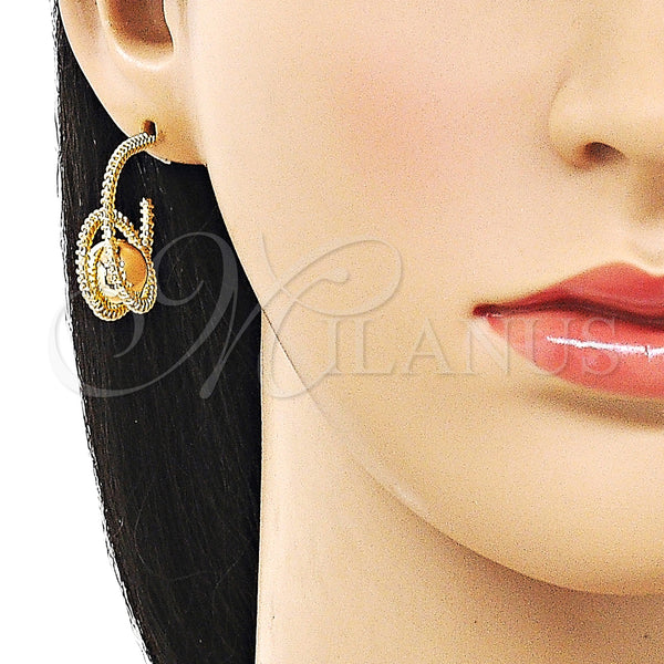 Gold Filled Hoop Earrings — Small Hoop Ball and Twist Design Polished 02. — alternate product view — SKU 160335 | Oro Laminado aretes de aro — aro pequeño Ball and Twist diseño pulido 02. — SKU 160335