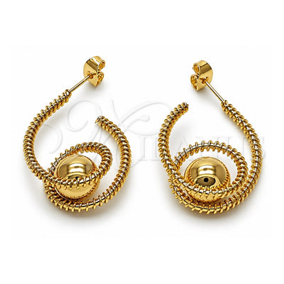 Oro Laminado Small Hoop, Gold Filled Style Ball and Twist Design, Polished, Golden Finish, 02.170.0512.20