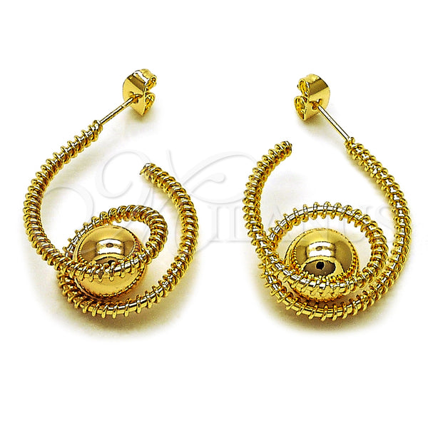 Gold Filled Hoop Earrings — Small Hoop Ball and Twist Design Polished 02. — main product view — SKU 160335 | Oro Laminado aretes de aro — aro pequeño Ball and Twist diseño pulido 02. — SKU 160335
