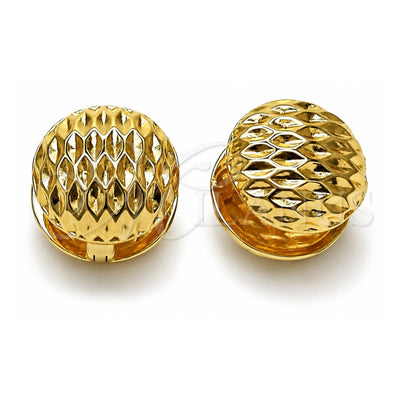 Oro Laminado Huggie Hoop, Gold Filled Style Ball Design, Diamond Cutting Finish, Golden Finish, 02.195.0358.15